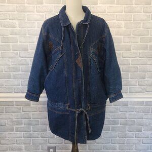 Vintage Rousseau Denim Leather Jacket Coat Barn Chore Flannel Lined Lg Gorpcore